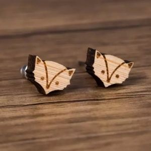 "Adorable Foxes" Handmade Wood Stud Earrings